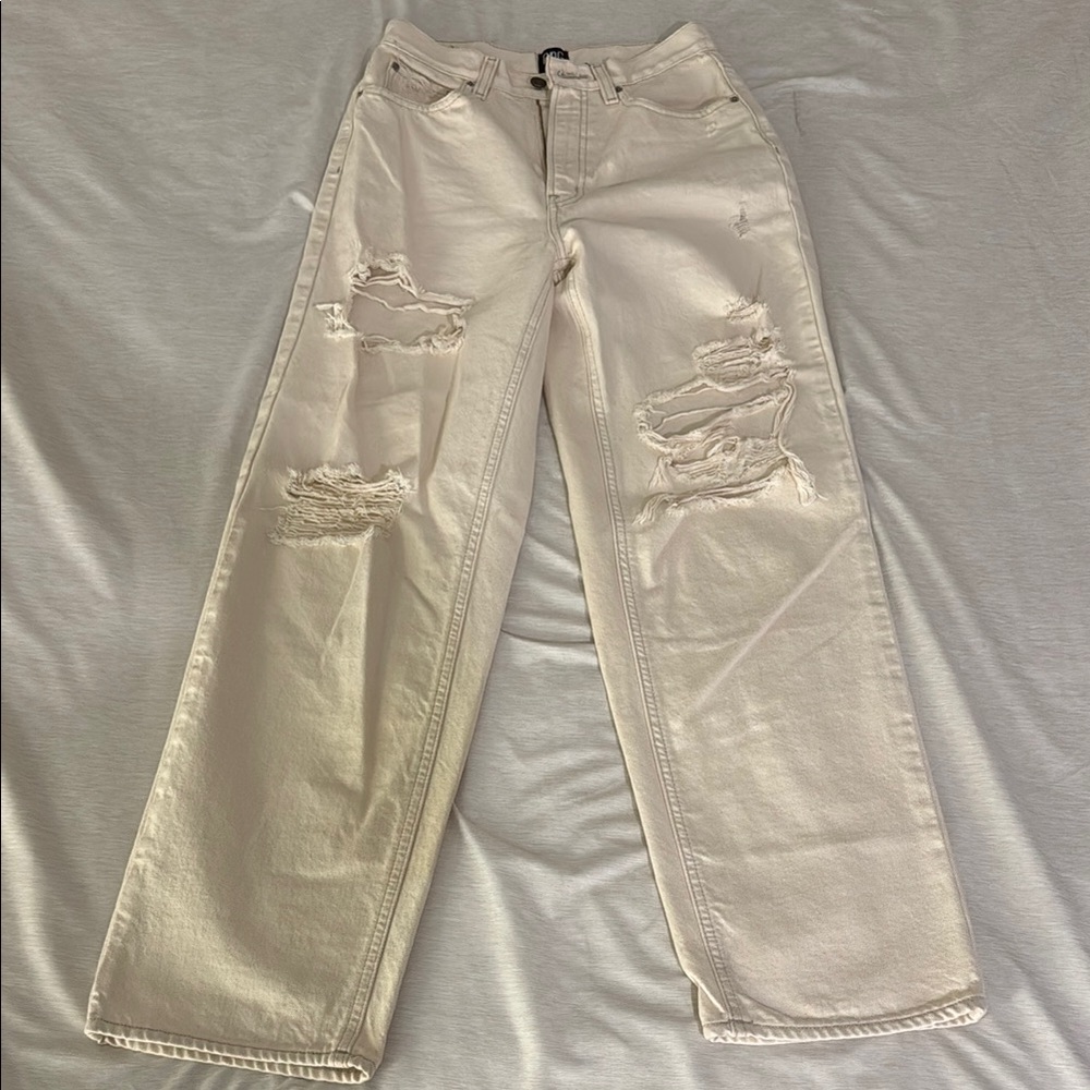 BDG Women's Distressed Cream Baggy High Rise Jeans